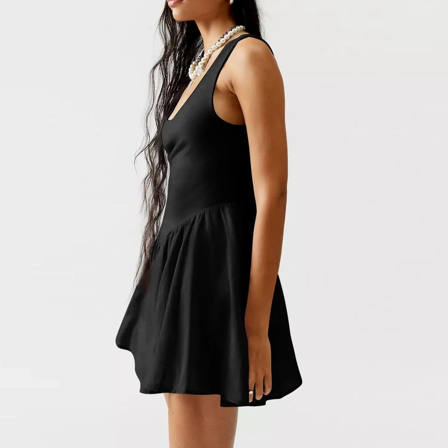 Womens Drop Waist Dress Casual Scoop Neck Backless Mini Tank Dress Summer Vacation Beach Dress Athletic Tennis Dress