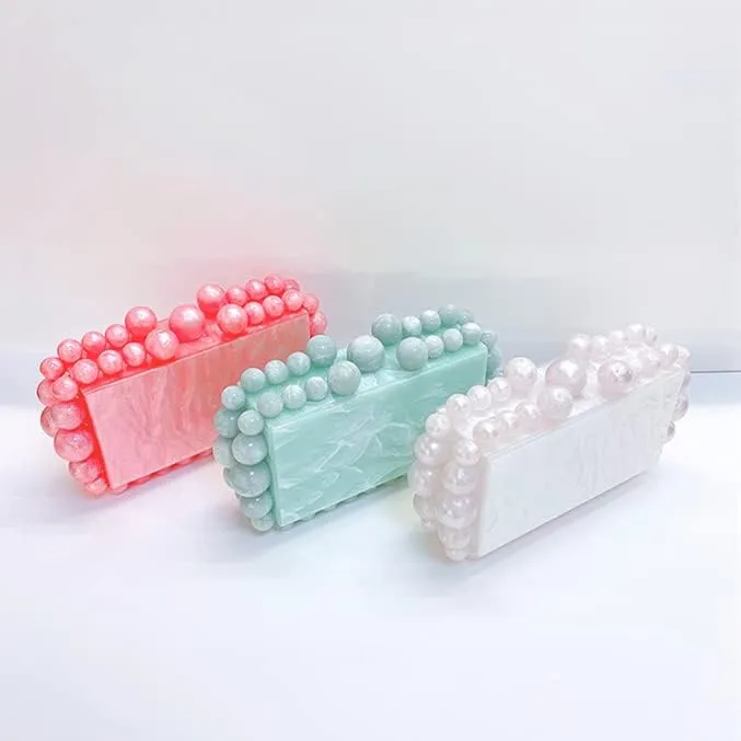Women's Evening Bag Sparkly Pearl Clutch Purse Acrylic Crossbody Bag for Women