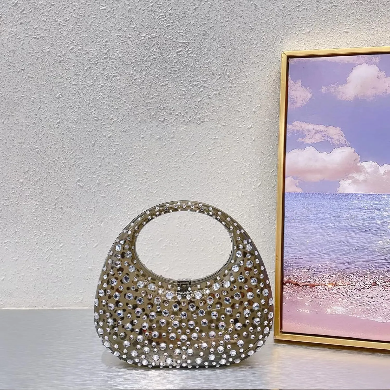 Women's Evening Bag Sparkly Rhinestone Clutch Purse Bling Acrylic Top-handle Bag for Women