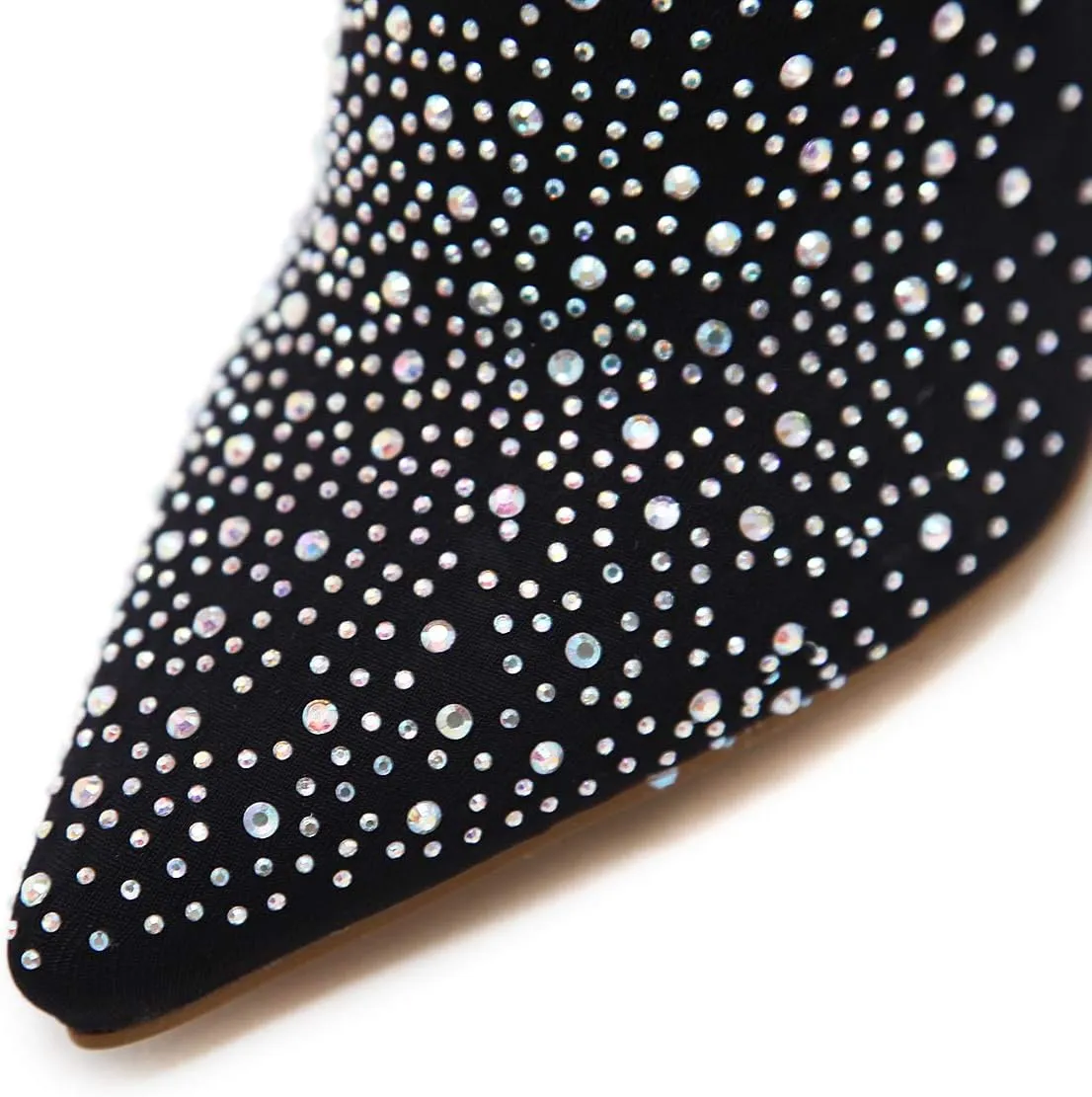 Womens Fine Stretch Mesh Socks Fit Sparkly Glamor Sexy Thigh High Heeled Boots with Rhinestones