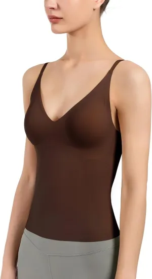 Women's Fit Camisole with Built in Bra - Spaghetti Straps Camis Tank