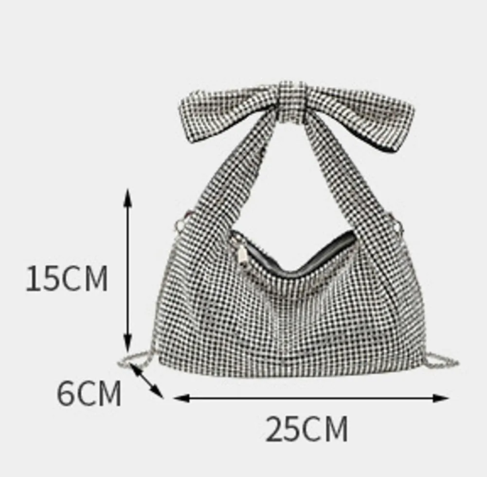 Women's Full Rhinestones Evening Clutch Purses Sparkling Bow Diamond Evening Bag Crossbody Shoulder Handbag Wedding Party