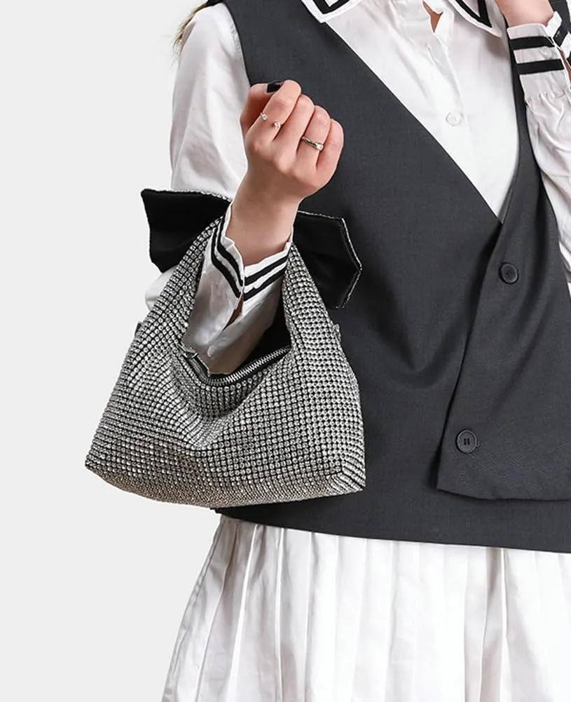 Women's Full Rhinestones Evening Clutch Purses Sparkling Bow Diamond Evening Bag Crossbody Shoulder Handbag Wedding Party