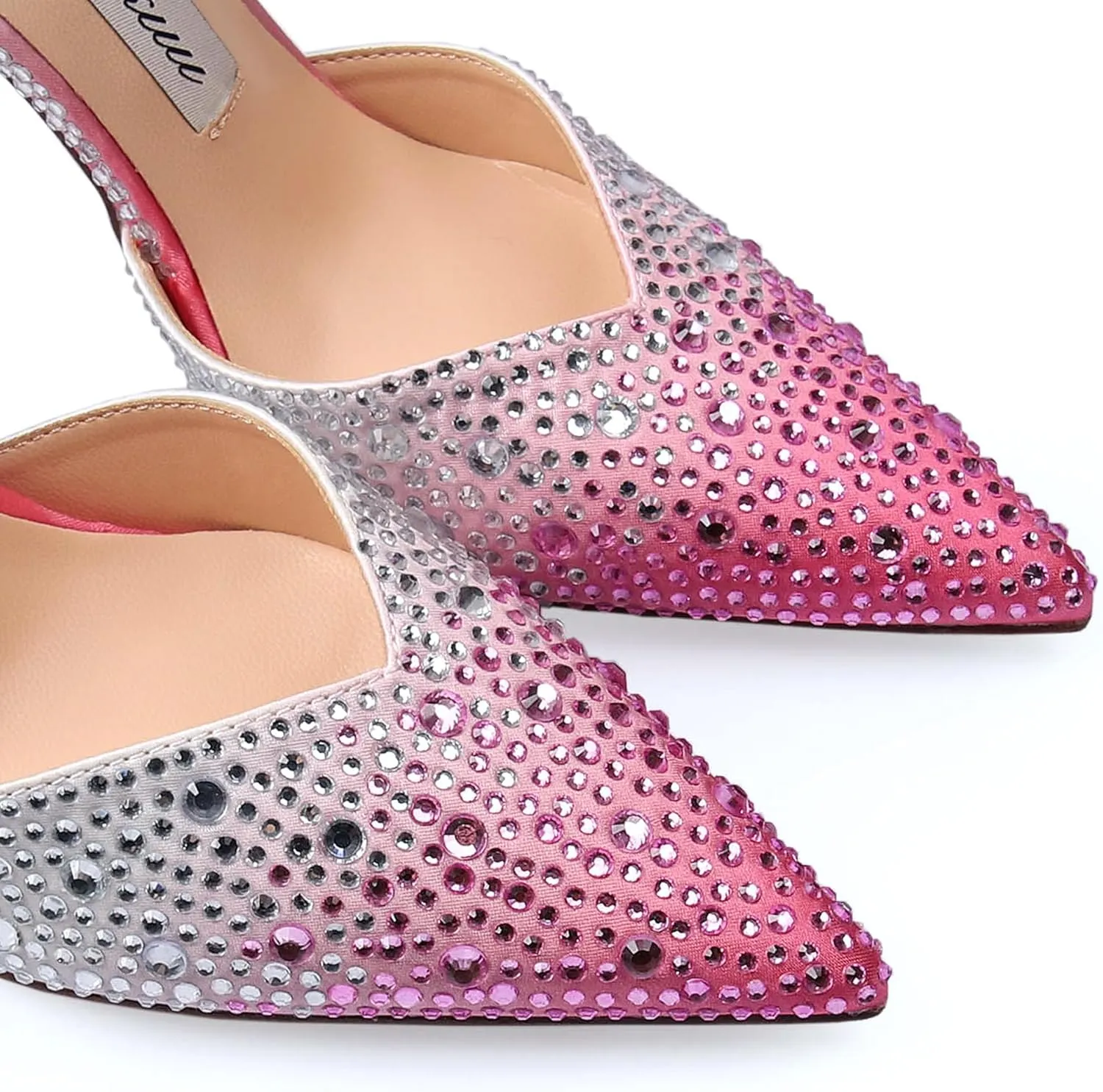 Women's Heeled Sandals Crystal Chain Ankle Straps Rhinestones Buckle High Heels Stiletto Slip On Wedding Party Satin Dress Shoes 3.9 IN