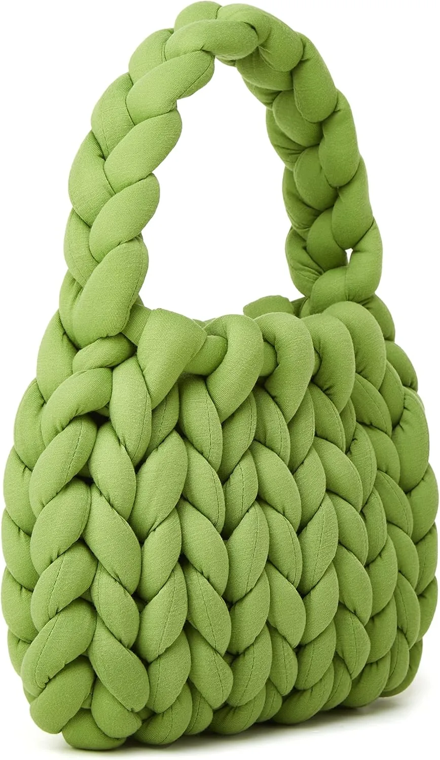 Women's Knit Clutch Bag Handmade Woven Polyeater Knit Satchel Purse Handbag Shoulder Solid Color Bag