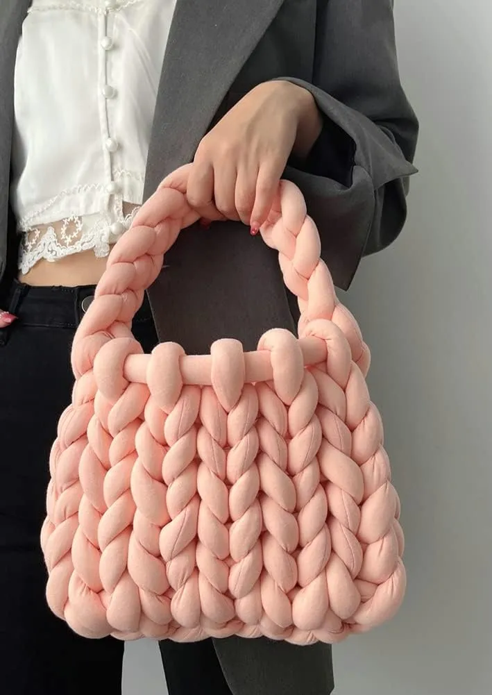 Women's Knit Clutch Bag Handmade Woven Polyeater Knit Satchel Purse Handbag Shoulder Solid Color Bag