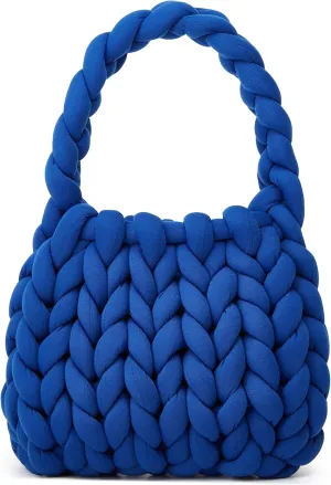 Women's Knit Clutch Bag Handmade Woven Polyeater Knit Satchel Purse Handbag Shoulder Solid Color Bag