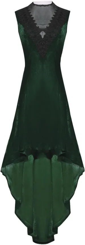 Women's Medieval Retro Gothic Punk Dress Prom Lace Cocktail Velvet Flowy Dresses Sleeveless Lace Up Halloween Dress