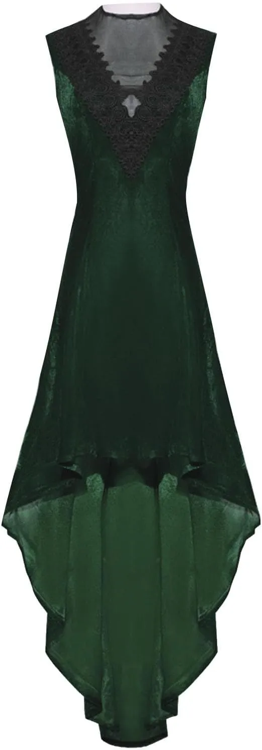 Women's Medieval Retro Gothic Punk Dress Prom Lace Cocktail Velvet Flowy Dresses Sleeveless Lace Up Halloween Dress