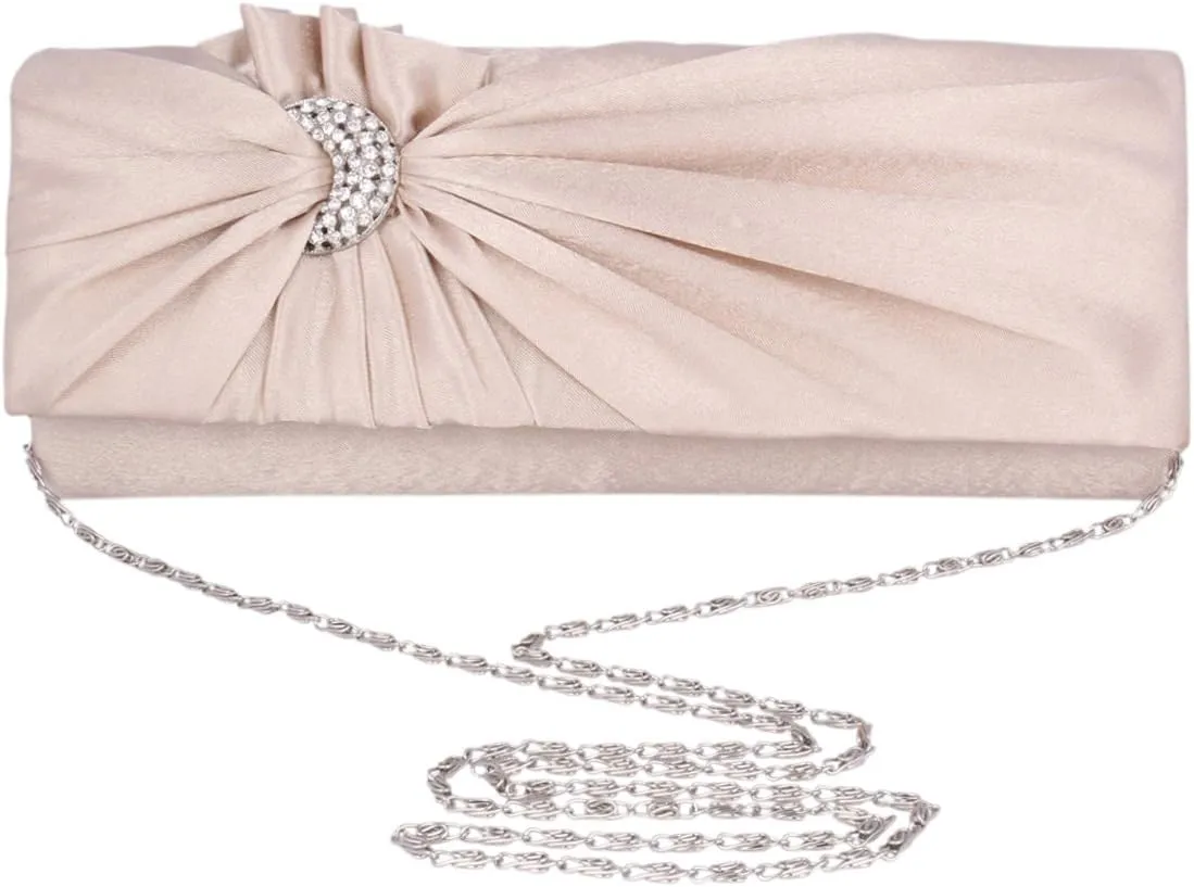 Womens Pleated Flower Clutch Bag Satin Retro Evening Bags