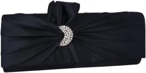 Womens Pleated Flower Clutch Bag Satin Retro Evening Bags