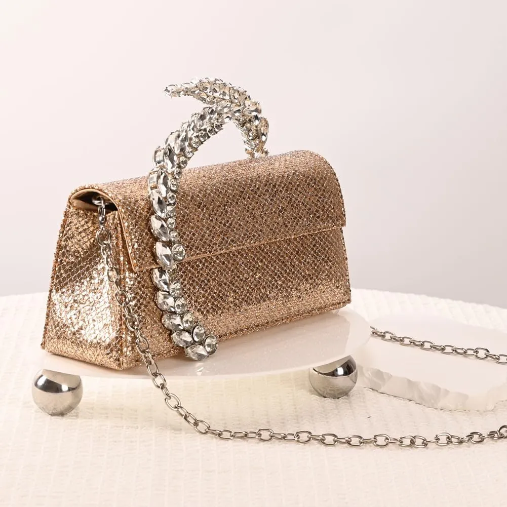 Women's Satin Evening Handbag Rhinestone Handle Clutch Purse Prom Bags Glitter Small Handbags for Party Wedding Prom