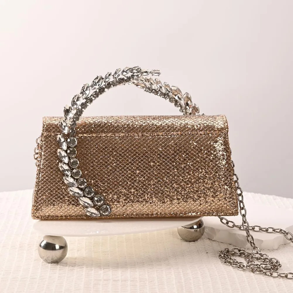 Women's Satin Evening Handbag Rhinestone Handle Clutch Purse Prom Bags Glitter Small Handbags for Party Wedding Prom