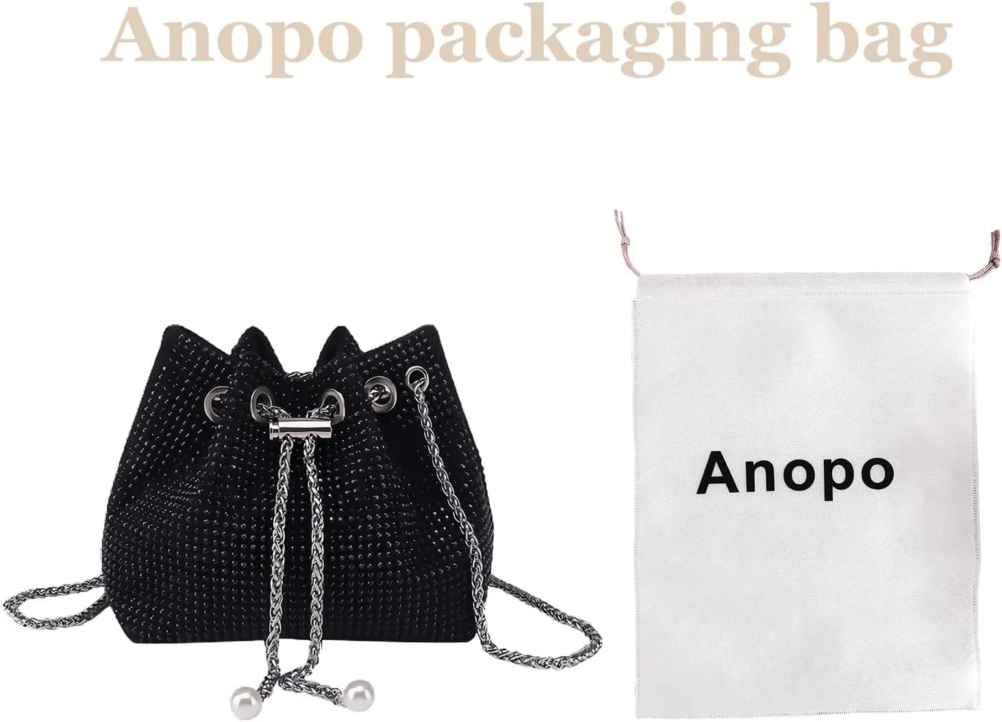 Women's Sparkly Rhinestone Purse - Glitter Handbag Evening Drawstring Bucket Crossbody Bag for Wedding Party Prom