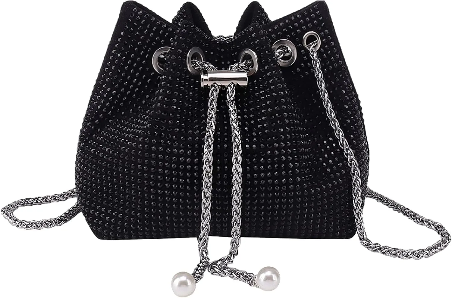 Women's Sparkly Rhinestone Purse - Glitter Handbag Evening Drawstring Bucket Crossbody Bag for Wedding Party Prom