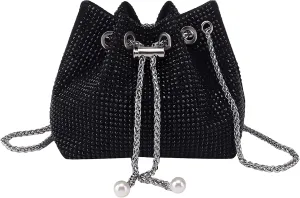 Women's Sparkly Rhinestone Purse - Glitter Handbag Evening Drawstring Bucket Crossbody Bag for Wedding Party Prom