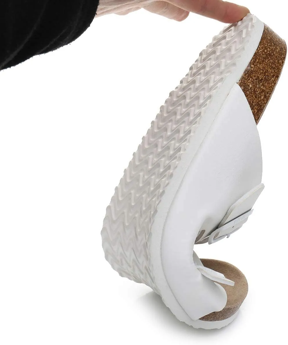 Women's Summer Sandals with Cork Footbed & Adjustable Buckle Suede Straps Open Toe Slides for Beach Vacation