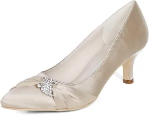 Womens Wedding Shoes NALoRa Women's Rhinestone Heeled Sandals Pointy Toe Stilettos High Heels Pointed Toe Slip on Pumps Wedding Shoes for Bridal Dress(Champagne,4.5 UK)
