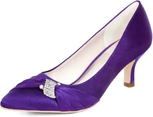 Womens Wedding Shoes NALoRa Women's Rhinestone Heeled Sandals Pointy Toe Stilettos High Heels Pointed Toe Slip on Pumps Wedding Shoes for Bridal Dress(Dark Purple,4 UK)
