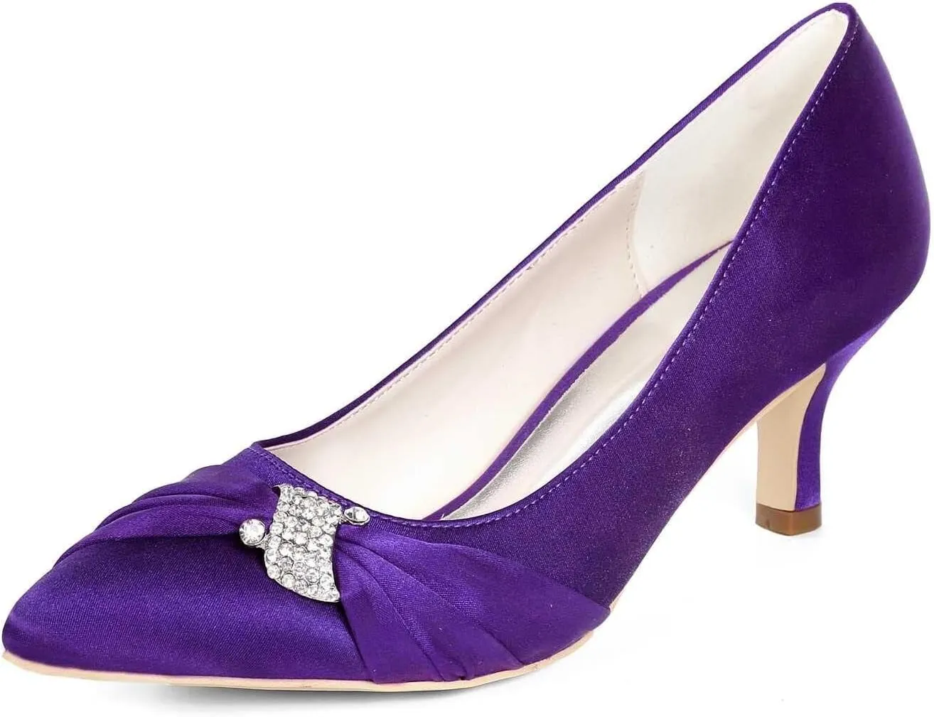 Womens Wedding Shoes NALoRa Women's Rhinestone Heeled Sandals Pointy Toe Stilettos High Heels Pointed Toe Slip on Pumps Wedding Shoes for Bridal Dress(Dark Purple,6 UK)