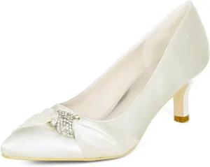 Womens Wedding Shoes NALoRa Women's Rhinestone Heeled Sandals Pointy Toe Stilettos High Heels Pointed Toe Slip on Pumps Wedding Shoes for Bridal Dress(Ivory,4.5 UK)