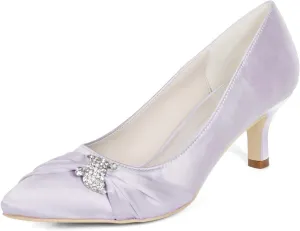 Womens Wedding Shoes NALoRa Women's Rhinestone Heeled Sandals Pointy Toe Stilettos High Heels Pointed Toe Slip on Pumps Wedding Shoes for Bridal Dress(Light Gray,5 UK)
