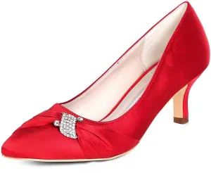 Womens Wedding Shoes NALoRa Women's Rhinestone Heeled Sandals Pointy Toe Stilettos High Heels Pointed Toe Slip on Pumps Wedding Shoes for Bridal Dress(Red,5 UK)