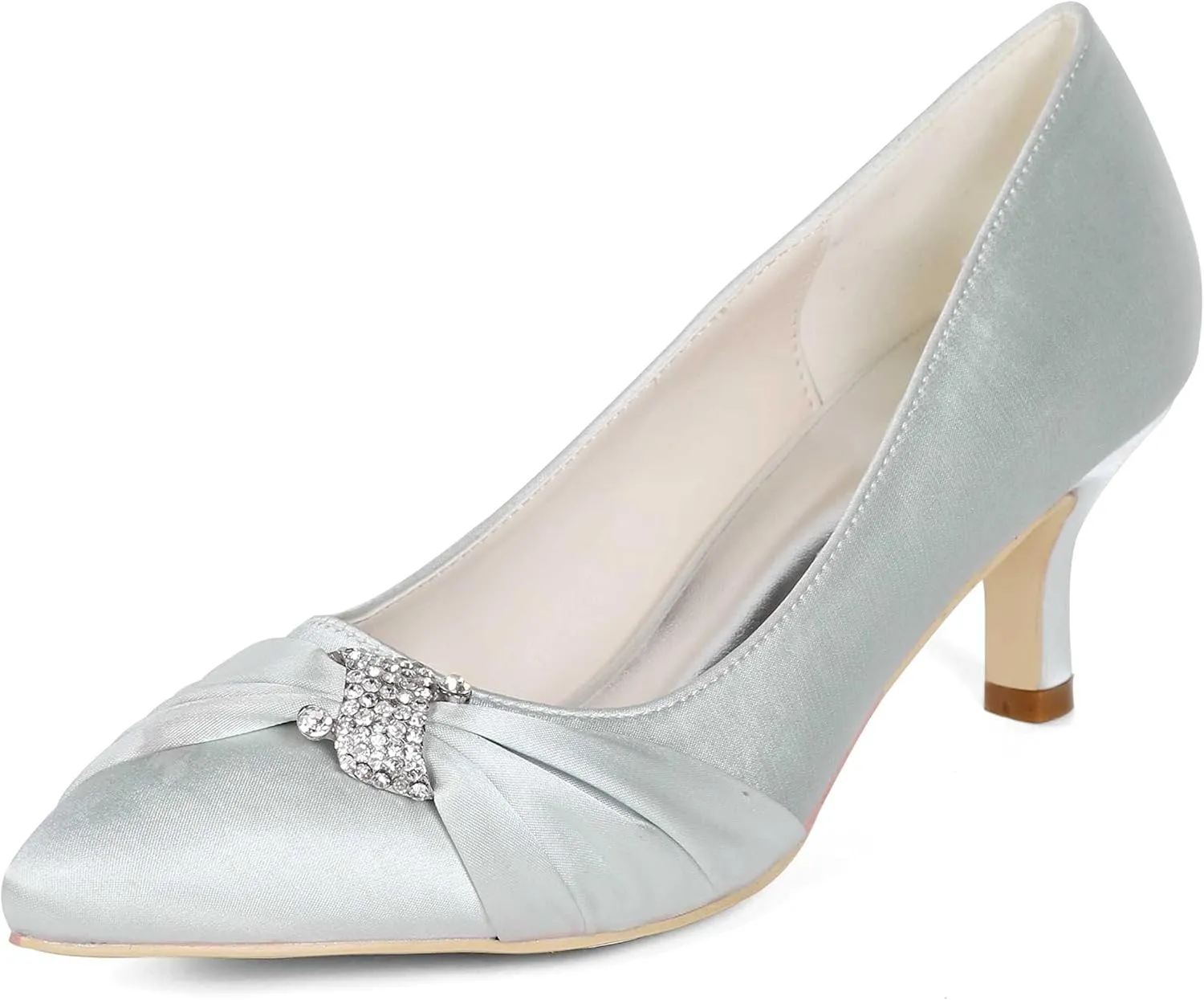 Womens Wedding Shoes NALoRa Women's Rhinestone Heeled Sandals Pointy Toe Stilettos High Heels Pointed Toe Slip on Pumps Wedding Shoes for Bridal Dress(Silver,5.5 UK)
