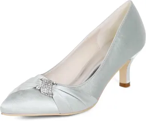 Womens Wedding Shoes NALoRa Women's Rhinestone Heeled Sandals Pointy Toe Stilettos High Heels Pointed Toe Slip on Pumps Wedding Shoes for Bridal Dress(Silver,7 UK)