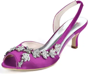 Womens Wedding Shoes Wedding Heels Peep Toe Wedding Shoes for Bride High Heels Slip On Rhinestones Bridal Shoes Satin Evening Party Prom Dress(Purple,5 UK)
