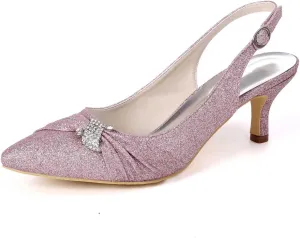 Womens Wedding Shoes Women's High Heel Sandal Sparkly Buckle Rhinestones Dress Shoes for Women Bridesmaid Ladies in Wedding Bridal Evening Homecoming Prom Silver(Light Purple,7 UK)