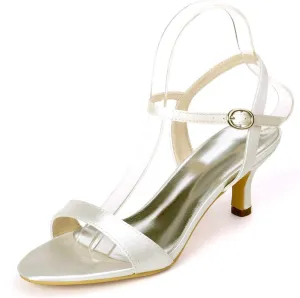 womens wedding Shoes Women's Open Toe High Heels Stilettos Kitten Heels Bridal Shoes Satin Buckle Party Pump Heel Sandals(Ivory,4.5 UK)