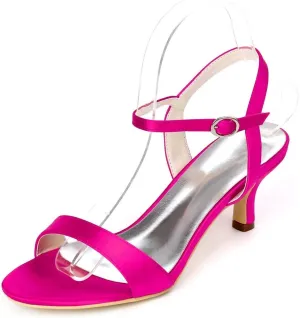 womens wedding Shoes Women's Open Toe High Heels Stilettos Kitten Heels Bridal Shoes Satin Buckle Party Pump Heel Sandals(Rose Red,4.5 UK)