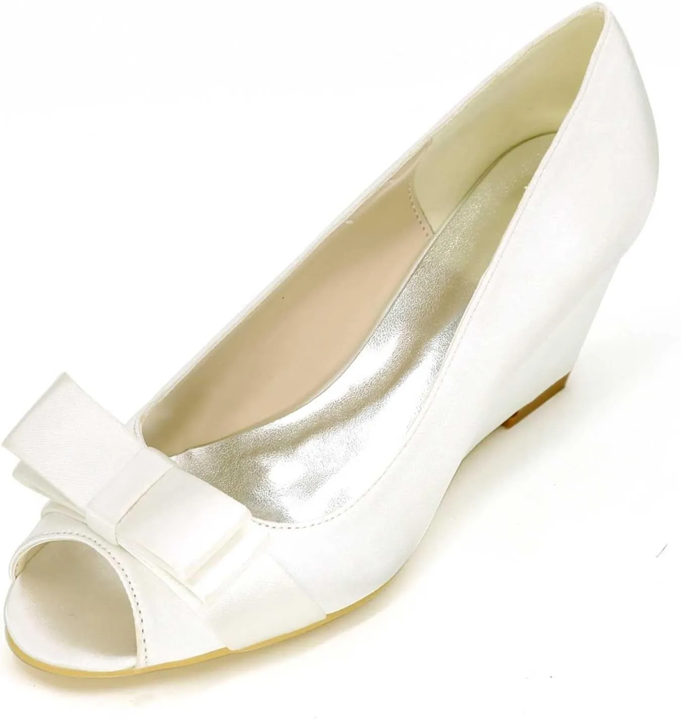 Womens Wedding Shoes Women's Wedding Shoes Peep Toe 2.55 Inches High Heels Satin Wedge Pumps with Slip On Flower Bridal Shoes(Ivory,4 UK)