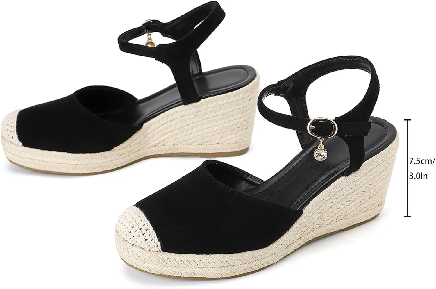 Women's Wedge Sandals, Closed Toe Espadrilles Sandals with Adjustable Ankle Straps & Cushion Insoles Casual Comfortable Wedge Sandals