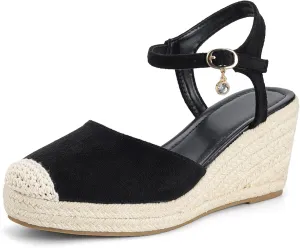 Women's Wedge Sandals, Closed Toe Espadrilles Sandals with Adjustable Ankle Straps & Cushion Insoles Casual Comfortable Wedge Sandals