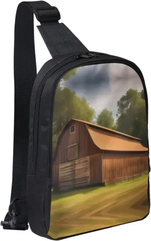 Wooden Barn Countryside Dual Pocket Chest Bag - Versatile Purse, Sling Purse - Ideal for Concerts, Sports, Travelling, & More