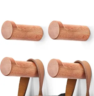 Wooden Coat Hook Wall Mounted (4 Packs) Hat Hooks, Single Coat Hat Rack Wall Mount, Wood Coat Hanger for Hanging Hat, Towel, Bag, Rope (Brown, 3" Set 4)