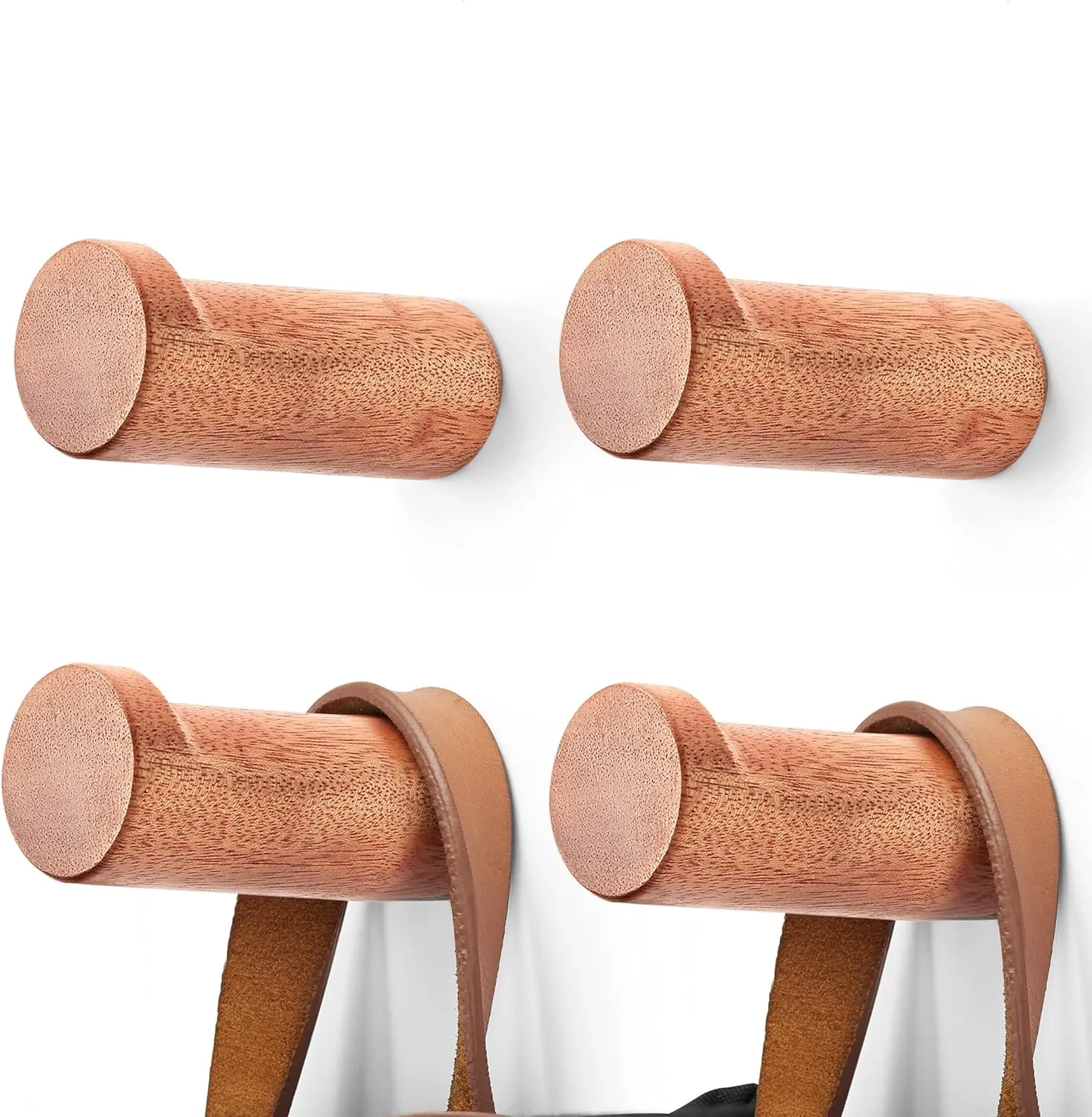 Wooden Coat Hook Wall Mounted (4 Packs) Hat Hooks, Single Coat Hat Rack Wall Mount, Wood Coat Hanger for Hanging Hat, Towel, Bag, Rope (Brown, 3" Set 4)