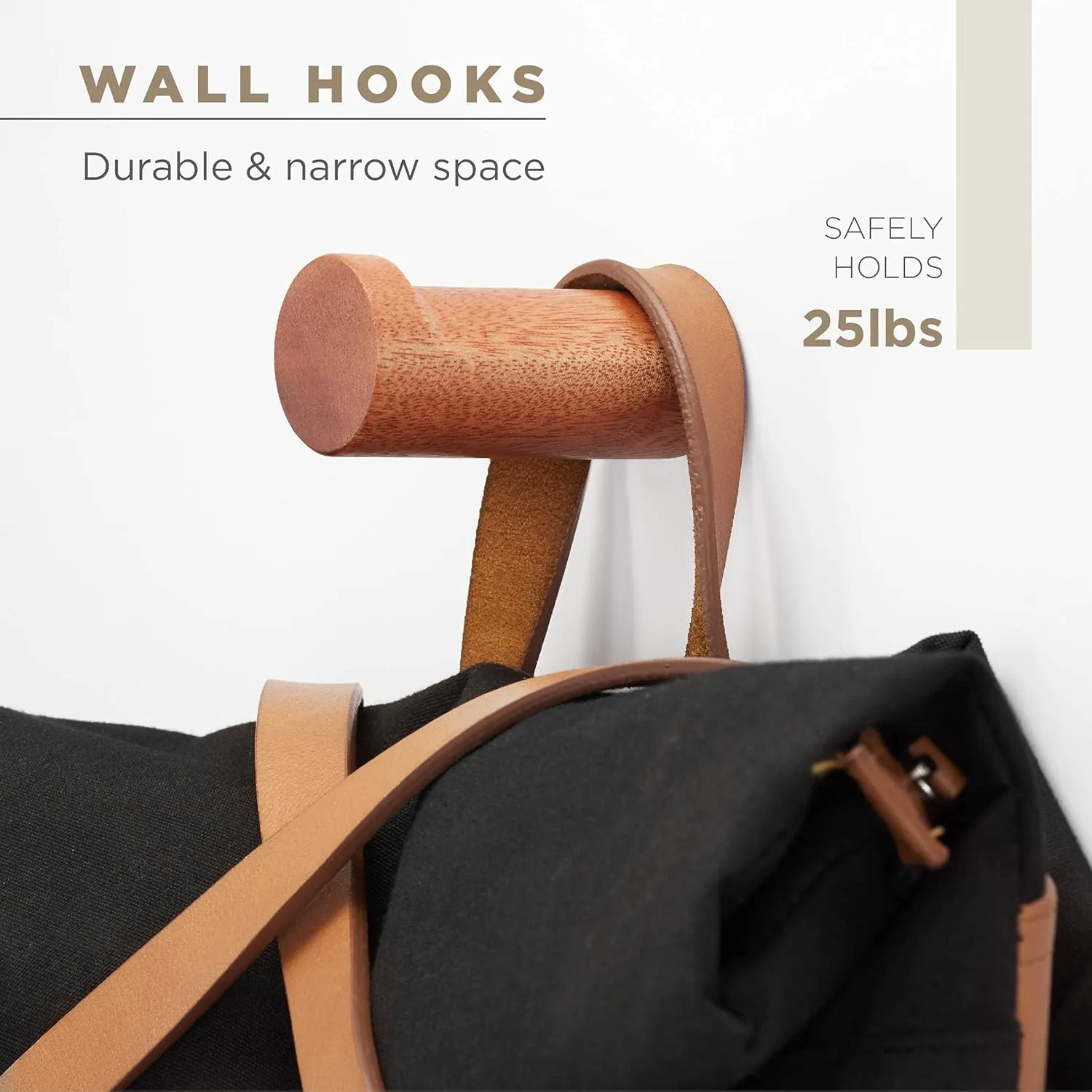 Wooden Coat Hook Wall Mounted (4 Packs) Hat Hooks, Single Coat Hat Rack Wall Mount, Wood Coat Hanger for Hanging Hat, Towel, Bag, Rope (Brown, 3" Set 4)