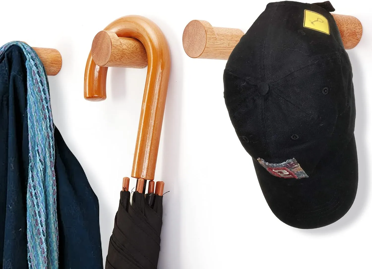 Wooden Coat Hook Wall Mounted (4 Packs) Hat Hooks, Single Coat Hat Rack Wall Mount, Wood Coat Hanger for Hanging Hat, Towel, Bag, Rope (Brown, 3" Set 4)
