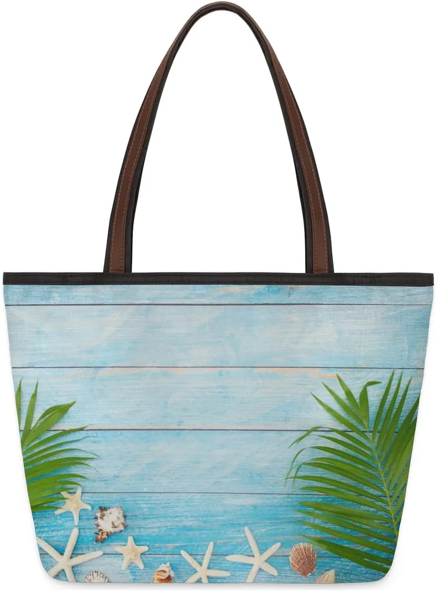 Wooden Plant Shells Tote Bag Tote for Women Zipper Womens Handbags Tote Bag for Work Shopping Travel