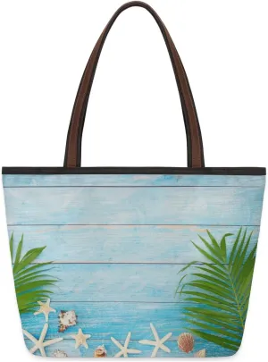 Wooden Plant Shells Tote Bag Tote for Women Zipper Womens Handbags Tote Bag for Work Shopping Travel