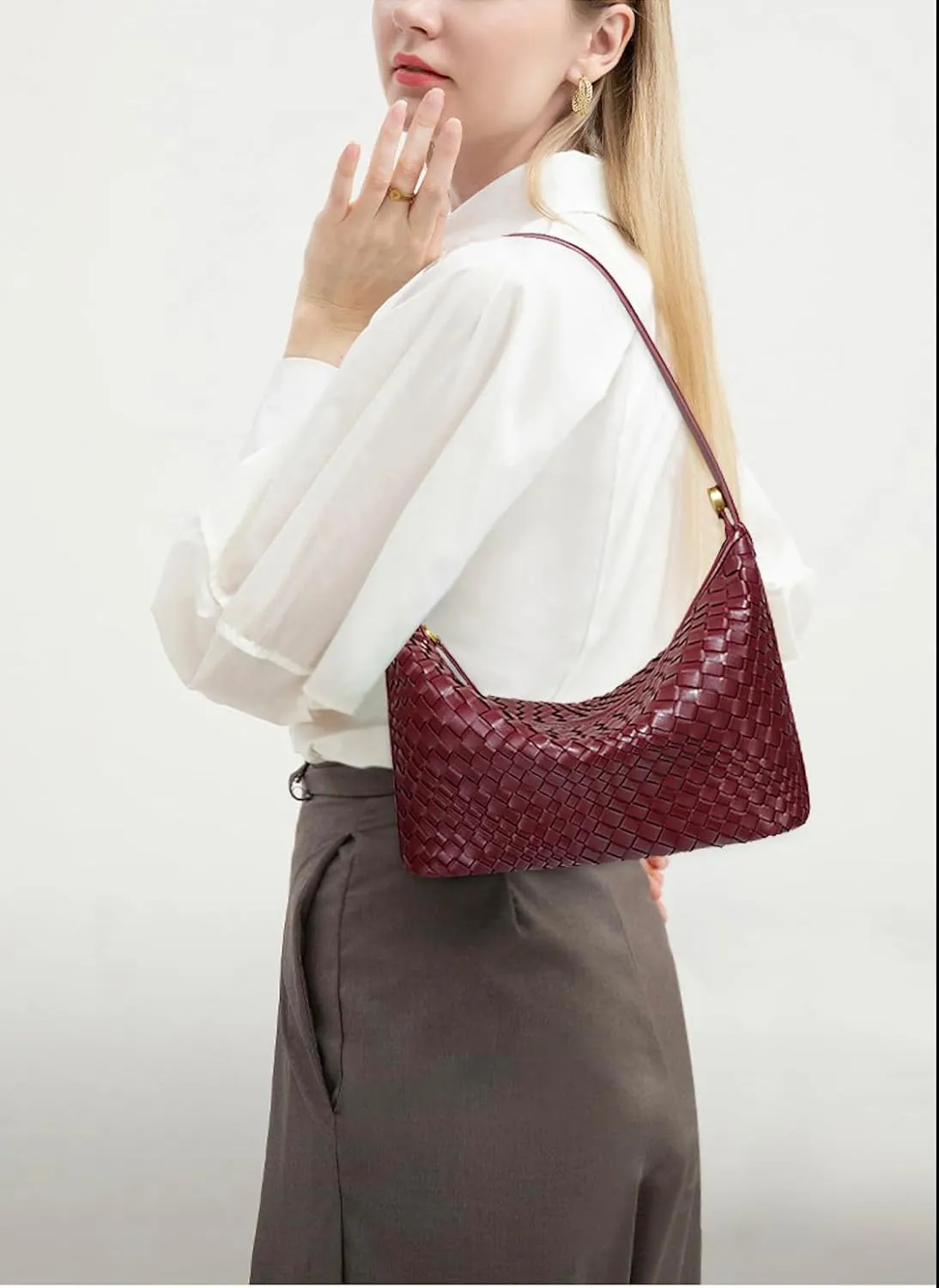 Woven Bag, Premium Leather with Adjustable Straps, Spacious & Organized. Versatile Crossbody, Shoulder Bag