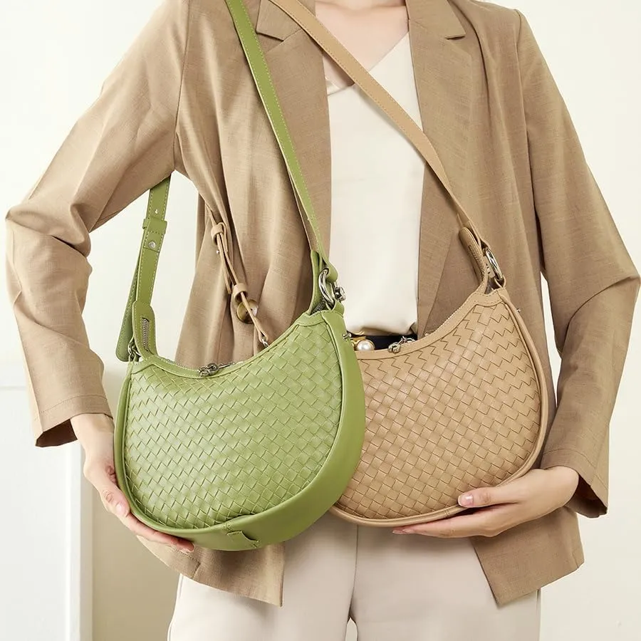 Woven Bag, Premium Leather with Adjustable Straps, Spacious & Organized. Versatile Crossbody, Shoulder Bag