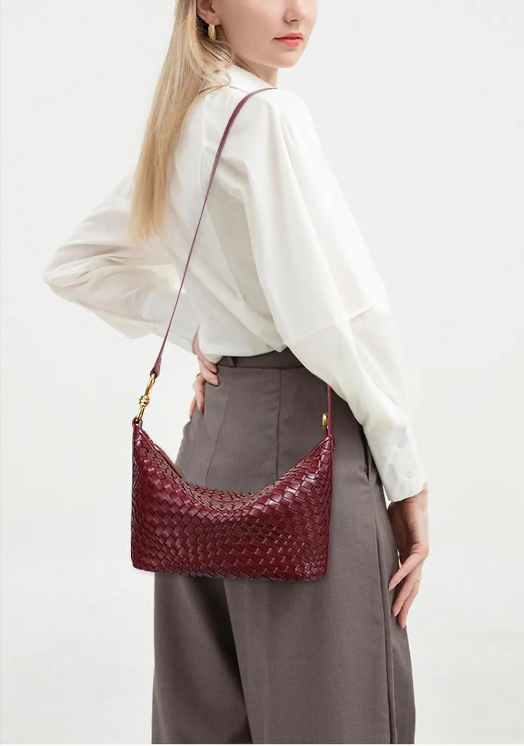 Woven Bag, Premium Leather with Adjustable Straps, Spacious & Organized. Versatile Crossbody, Shoulder Bag