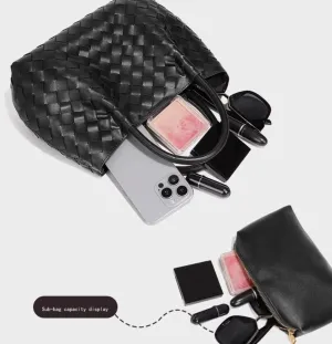 Woven Bag, Premium Leather with Adjustable Straps, Spacious & Organized. Versatile Crossbody, Shoulder Bag