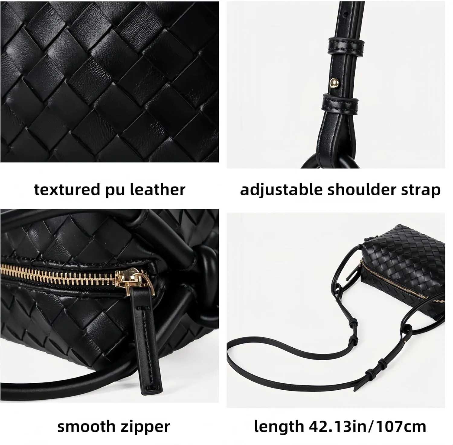 Woven Leather Shoulder Purse Women Weaving Crossbody Bag Square Handbag with Detachable Strap