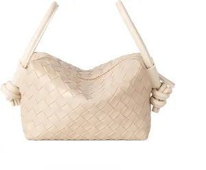 Woven Leather Shoulder Purse Women Weaving Crossbody Bag Square Handbag with Detachable Strap