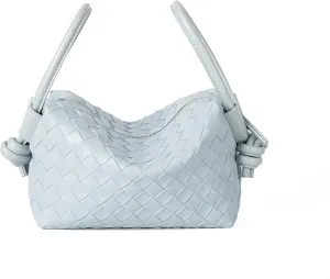 Woven Leather Shoulder Purse Women Weaving Crossbody Bag Square Handbag with Detachable Strap